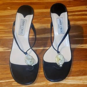 Jimmy Choo Black Thong Kitten Heels